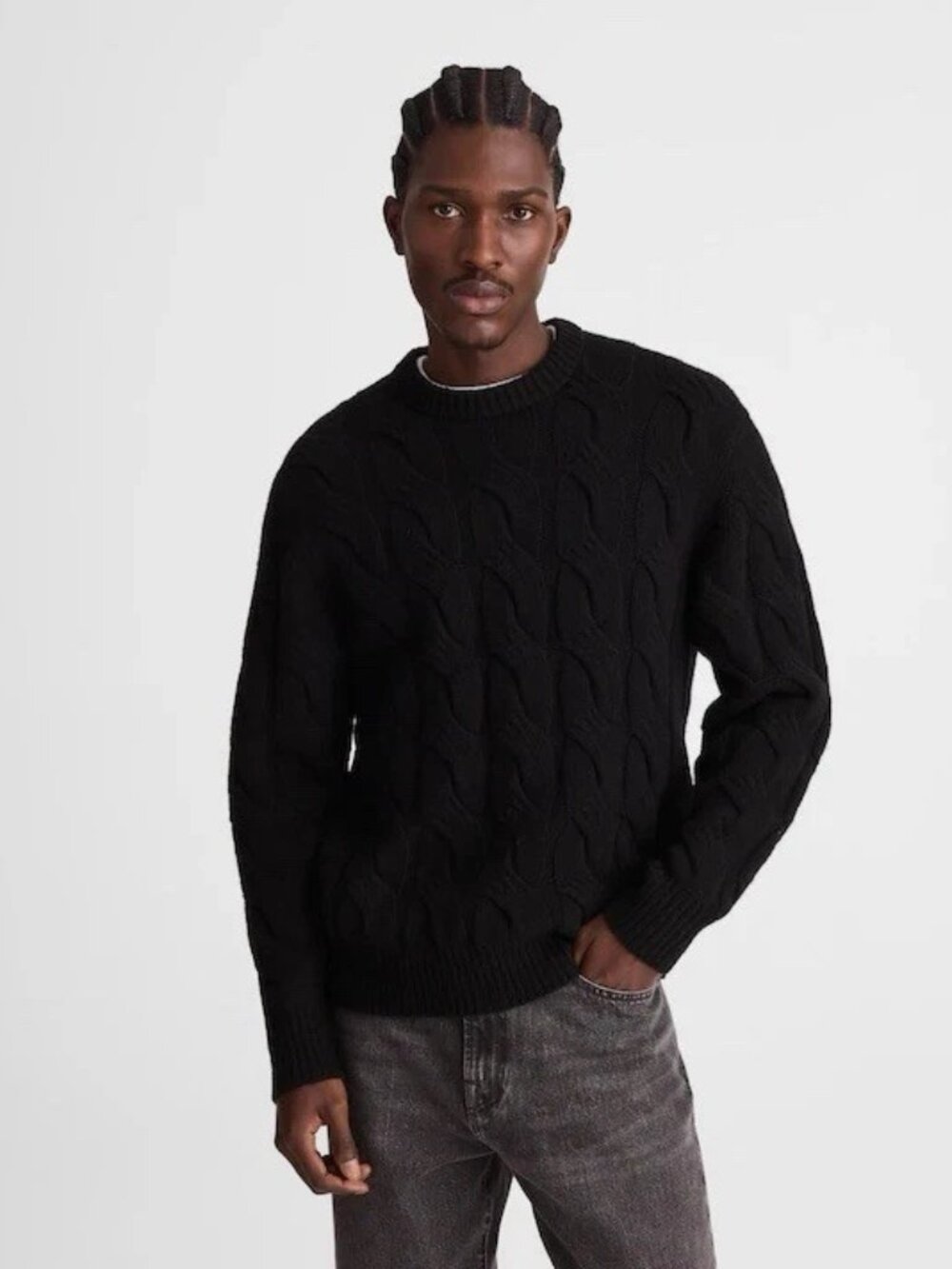Men’s Madewell Black Cable Knit Long Sleeve Crewneck Sweater M NWT
